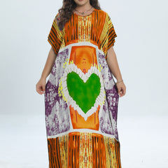  Heart Print Tie Dye Kaftan Dress