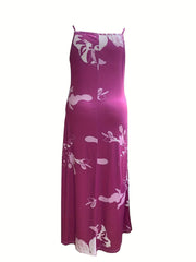  Floral Print Maxi Cami Dress Women's V Neck Slight Stretch