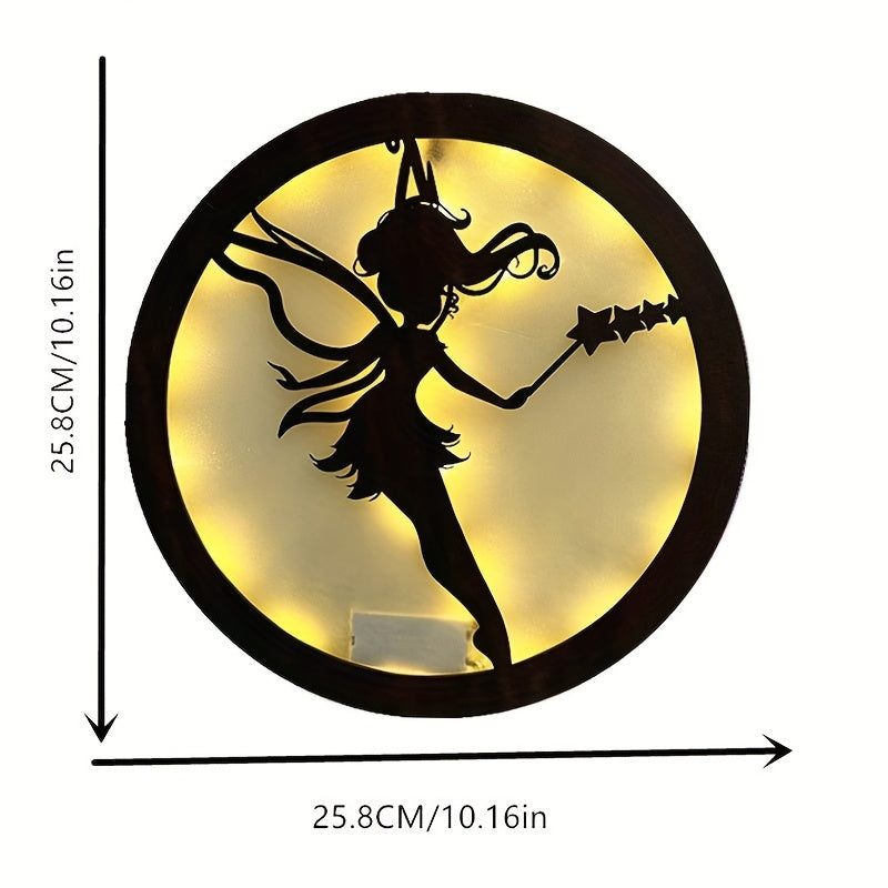 LED Light Carving Fairy Tale Shape Retro Wooden Hanging Sign