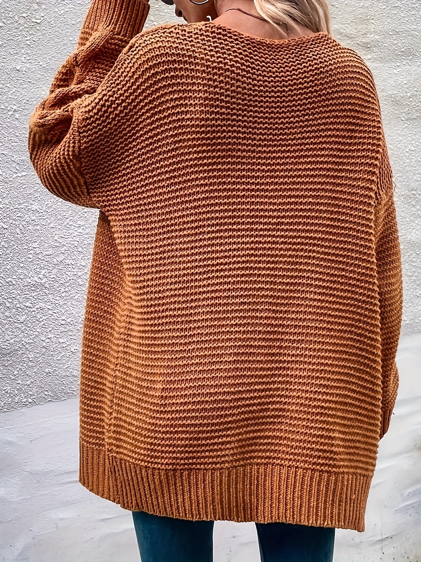  Solid Jacquard Long Sleeve Cardigan