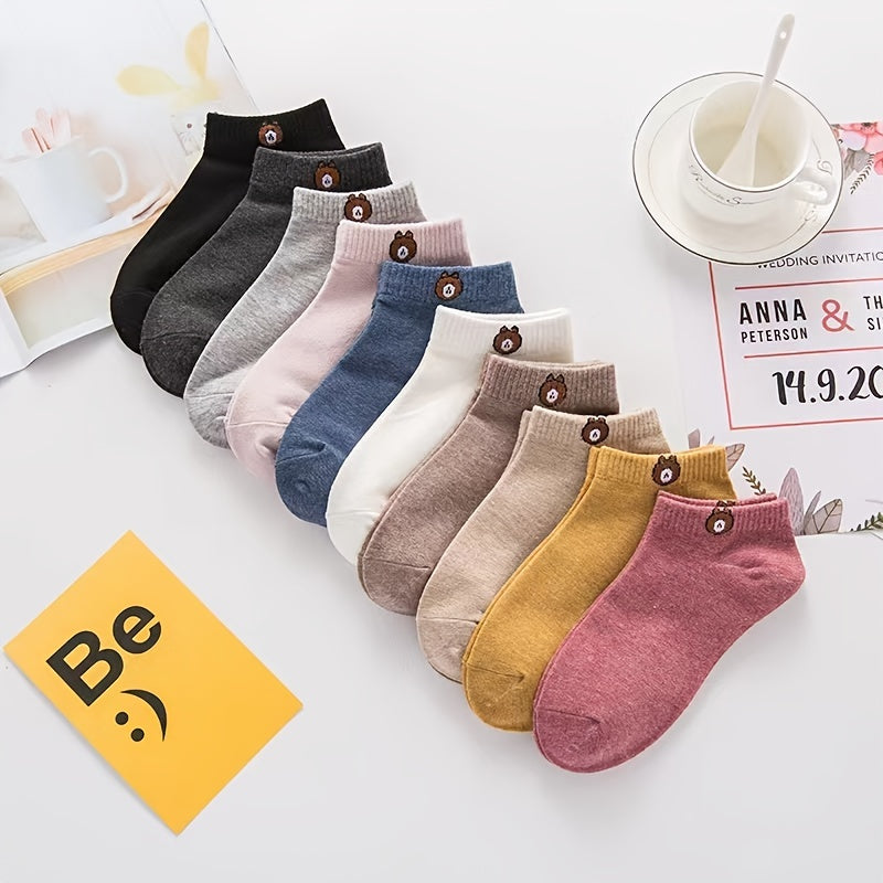 10 Pairs Teddy Bear Socks Soft Lightweight Low Cut Ankle Socks