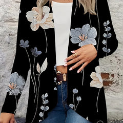  Floral Print Long Sleeve Open Front Cardigan