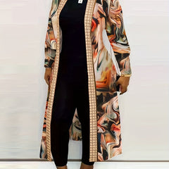  Marble Print Long Sleeve Open Front Cardigan