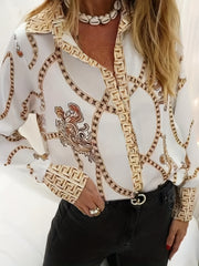  Baroque Print Button Up Blouse