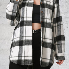  Plaid Long Sleeve Flannel Shirt Women's Casual Lapel Collar