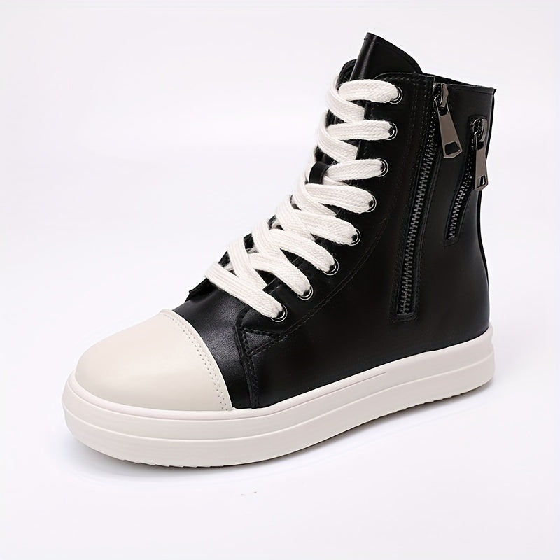 Women's High Top Skate Shoes Faux Leather Comfortable Zipper Sport Shoes
