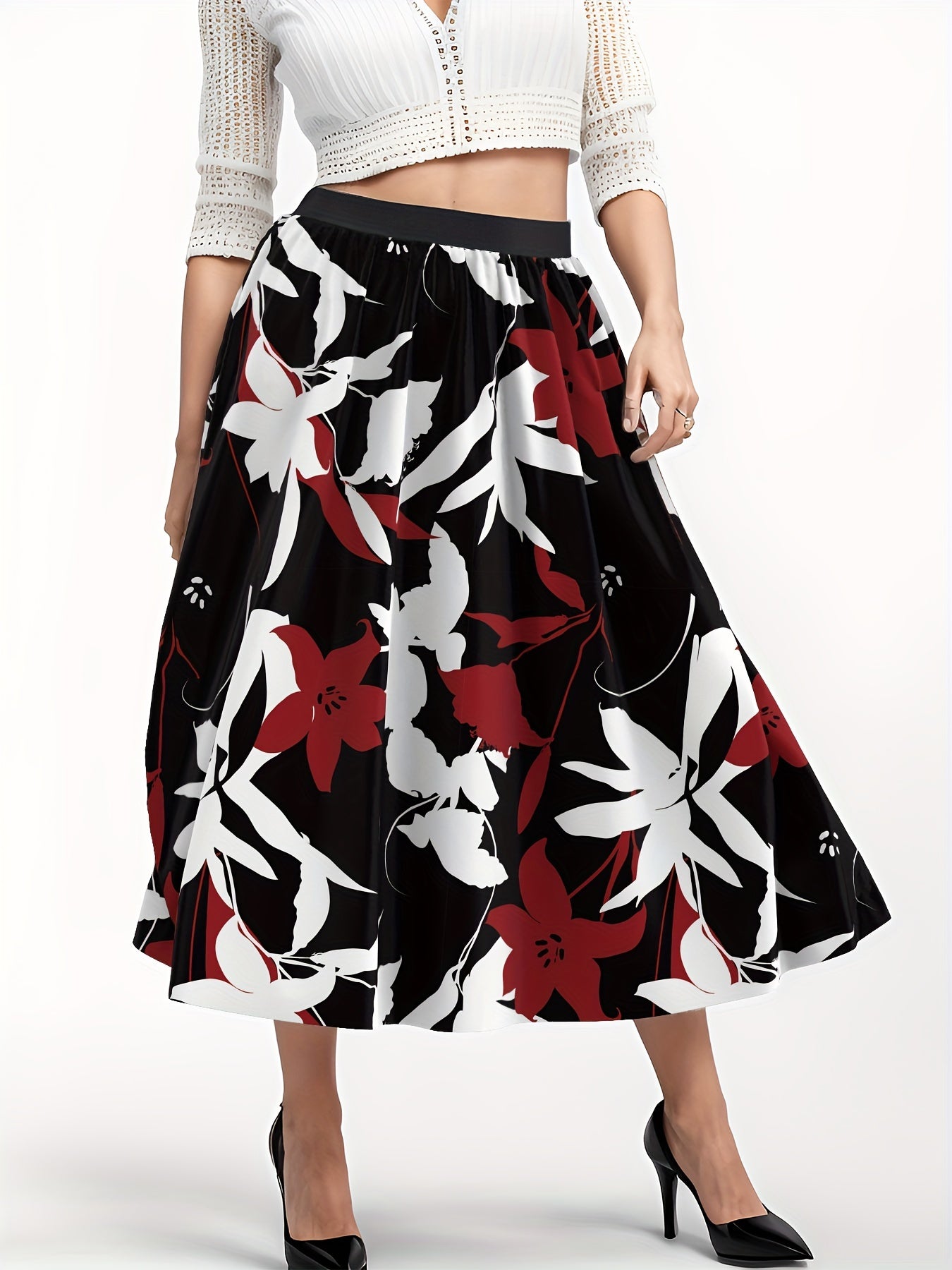  Floral Print High Rise Maxi Skirt