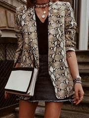  Casual Snake Pattern Blazer Open Front Long Sleeve Slim Fit