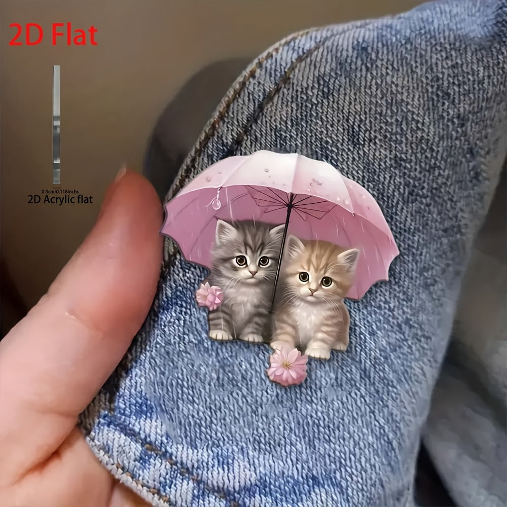 Charming Acrylic Cat Brooch with Umbrella Adorable Kitten Pins