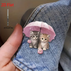 Charming Acrylic Cat Brooch with Umbrella Adorable Kitten Pins