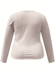  Ribbed Long Sleeve Sweetheart Neck Sweater