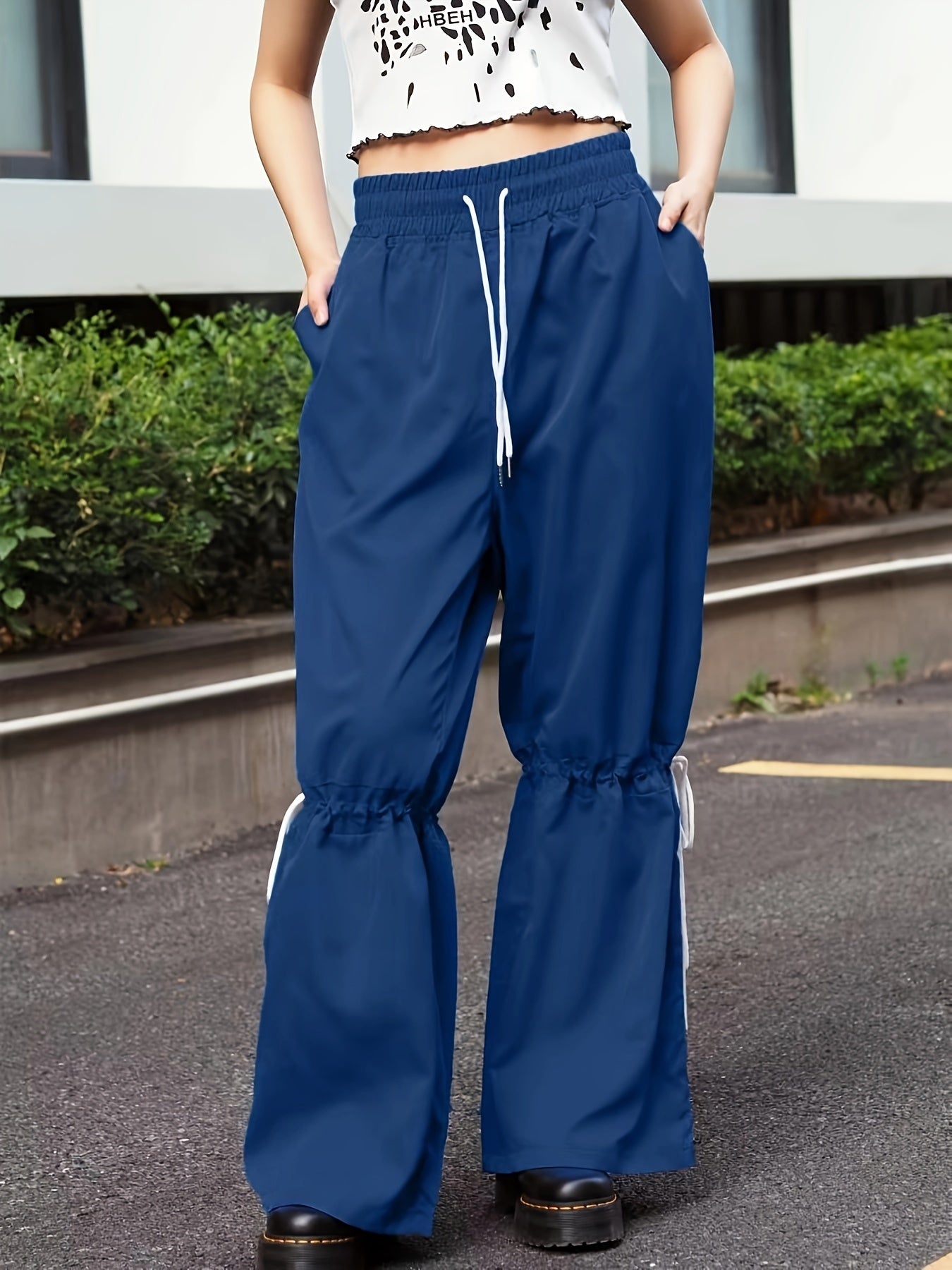 Drawstring Wide Leg Trousers - High Rise Elastic Waist