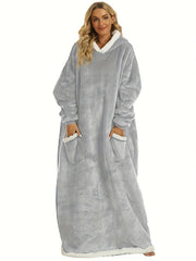  Hooded Flannel Loungewear Robe with Pockets