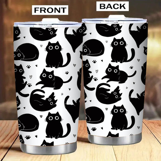 20oz Cat Stainless Steel Tumbler with Straw - Vacuum Insulated Travel Coffee Cup