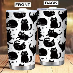 20oz Cat Stainless Steel Tumbler with Straw - Vacuum Insulated Travel Coffee Cup