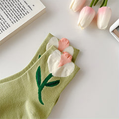 5 Pairs Floral Print Socks Comfy & Breathable Women's Mid Tube Stockings