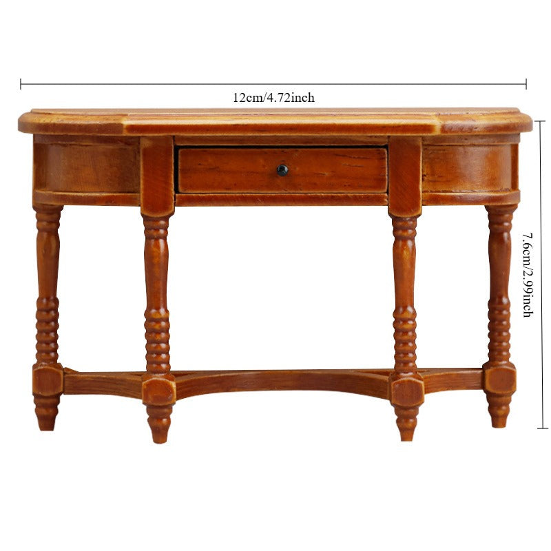 European Retro Semi-circular Dining Table Home Decor Chestnut Color
