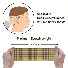 Vintage Plaid Headband Beige Brown Gray Purple Hairband for Women