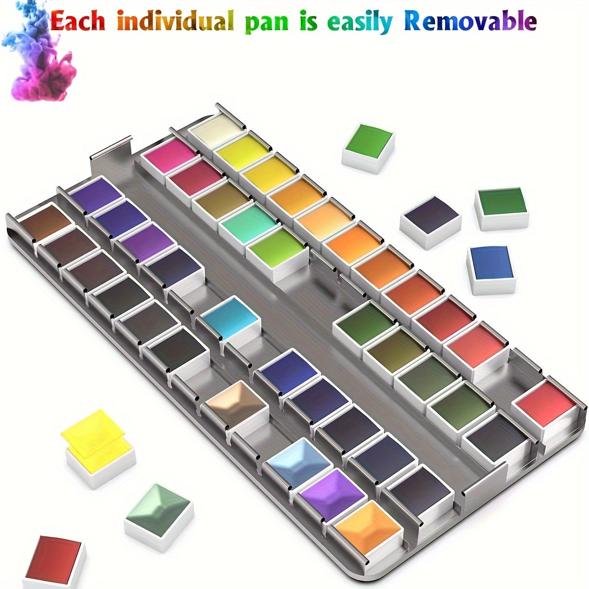 Xileyw 48 Colors Watercolor Paint Set with 6 Metallic Colors Water Brushes