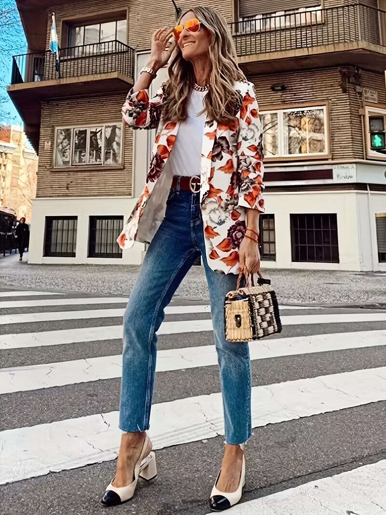  Casual Floral Blazer Long Sleeve Shawl Collar