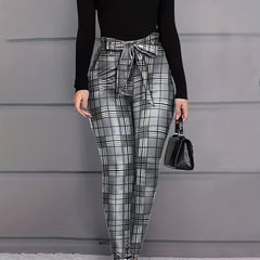  Grid Print Knot Front High Rise Leggings