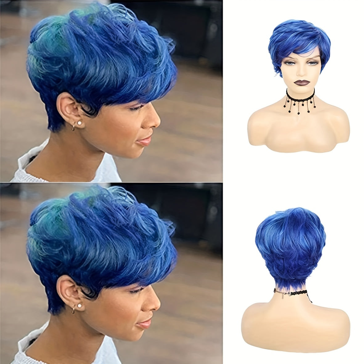 Short Synthetic Wigs for Women, Mixed Pixie Cut Wig, Short Wavy Layered Hair