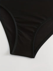 Mesh Trim Bikini Set V Neck High Rise 2 Piece Swimsuit Women's Swimwear