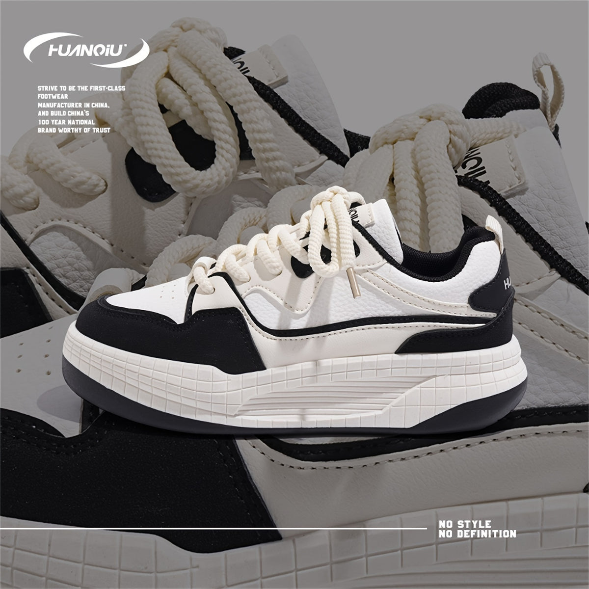 HUANQIU Lace-up Height Increase Skate Shoes Non-slip Casual Sneakers