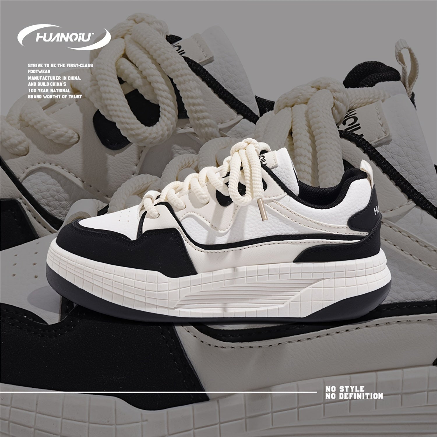 HUANQIU Lace-up Non-slip Skate Shoes Height Increased Sneakers