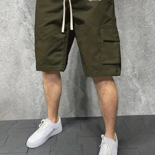 Men's Long Skateboard Graphic Drawstring Shorts with Pockets