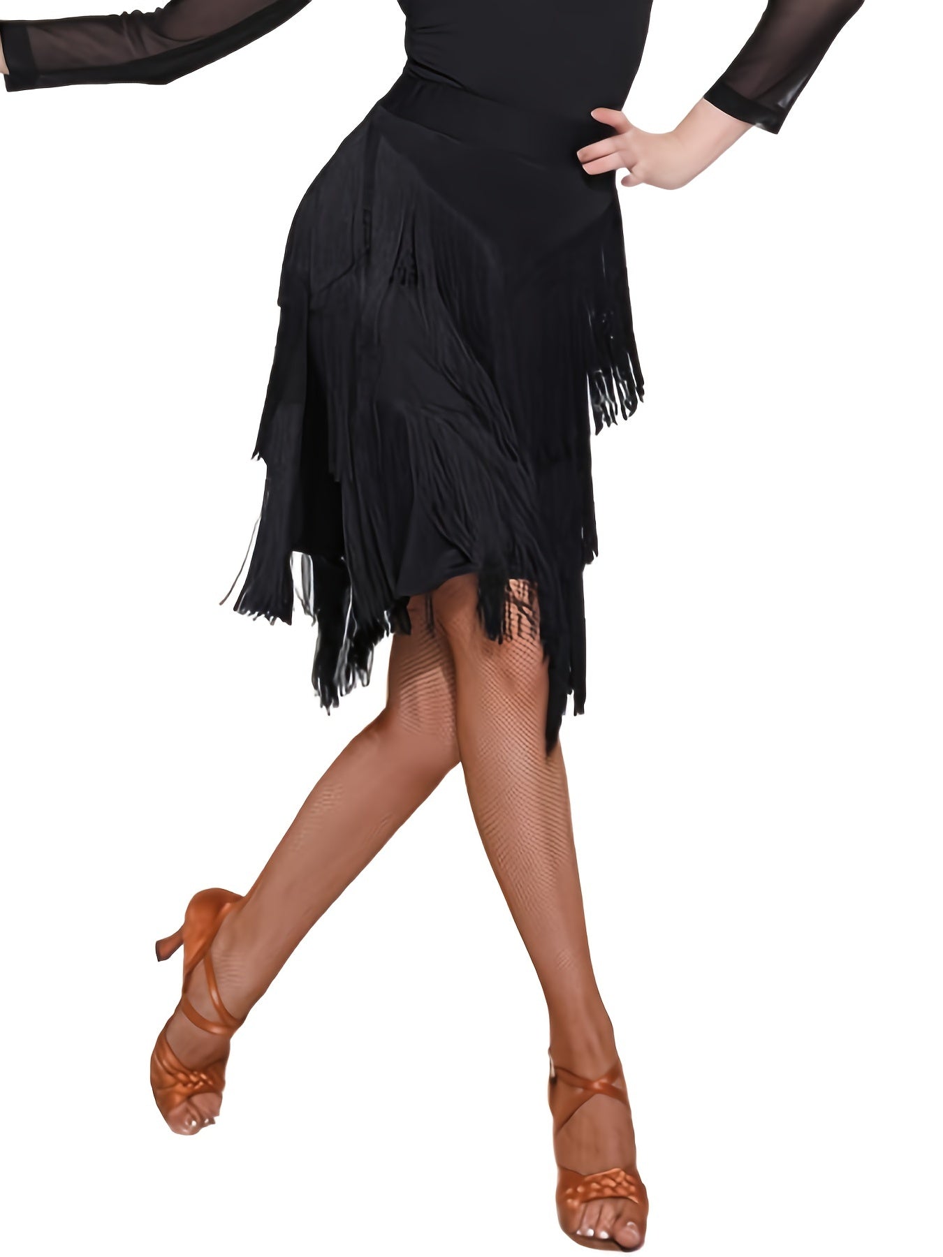 Latin Dance Skirts Fringed Tassel Split Performance Skirt