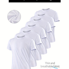 6 Pcs Men's Solid Short Sleeve T shirt Casual Quick drying Tees For Summer