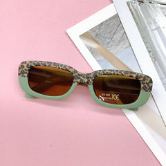 Vintage Leopard Print Square Frame UV Sunglasses