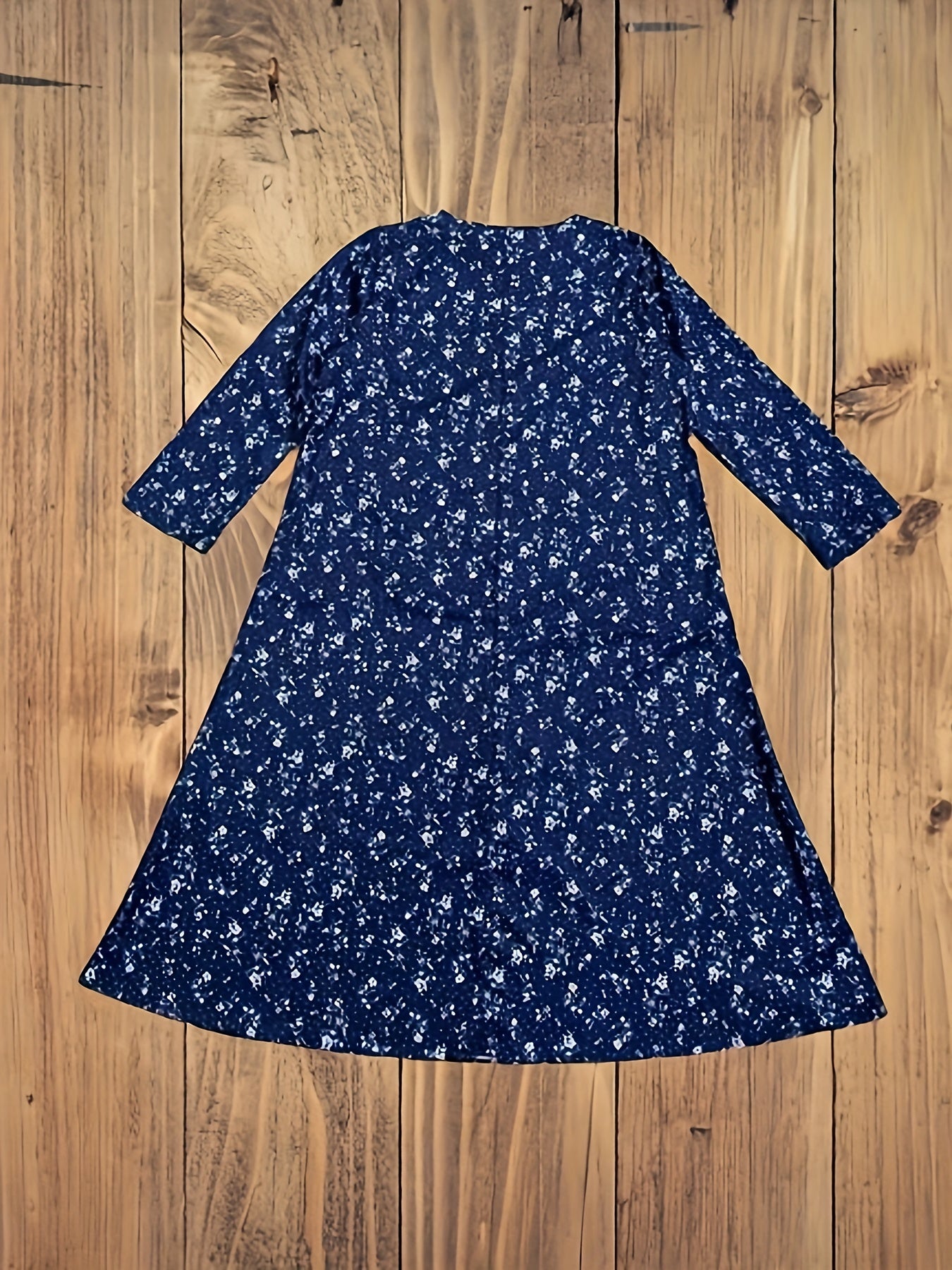  Ditsy Floral Print Long Sleeve Maxi Dress