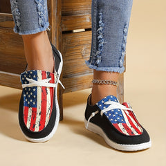 Women's Flag Pattern Canvas Lace Up Low Top Flat Loafers