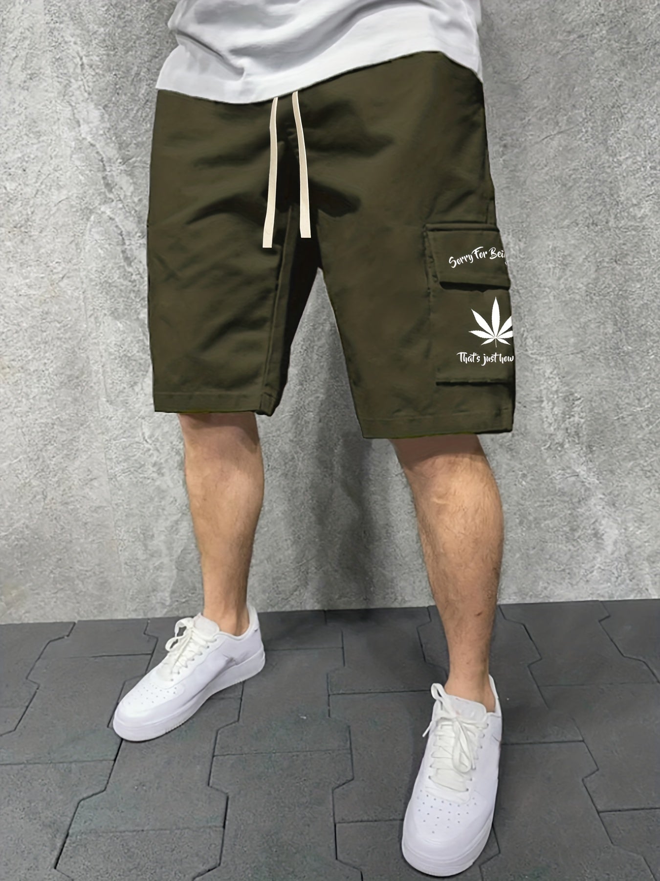 Men's Letter And Leaves Graphic Casual Sports Loose Pocket Elastic Waist Drawstr