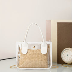 2pc Transparent & Straw Crossbody Handbag Set - Beach Vacation Essentials