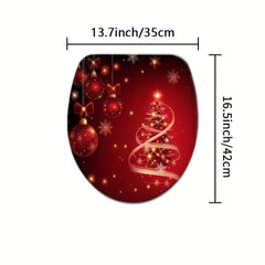 4pcs Red Christmas Tree Bathroom Set with Decorative Curtain & Non-Slip Carpet