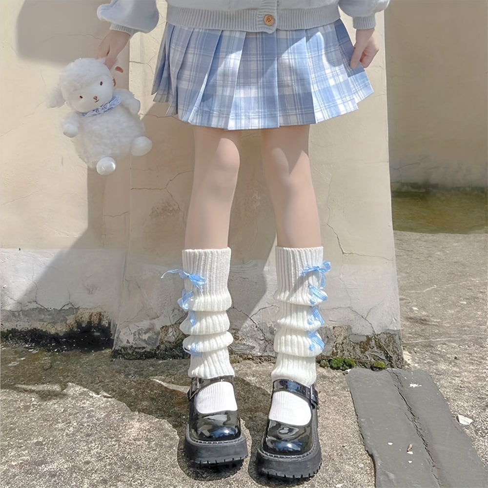Cross Strappy Leg Warmers Knitted Knee High Socks Women's