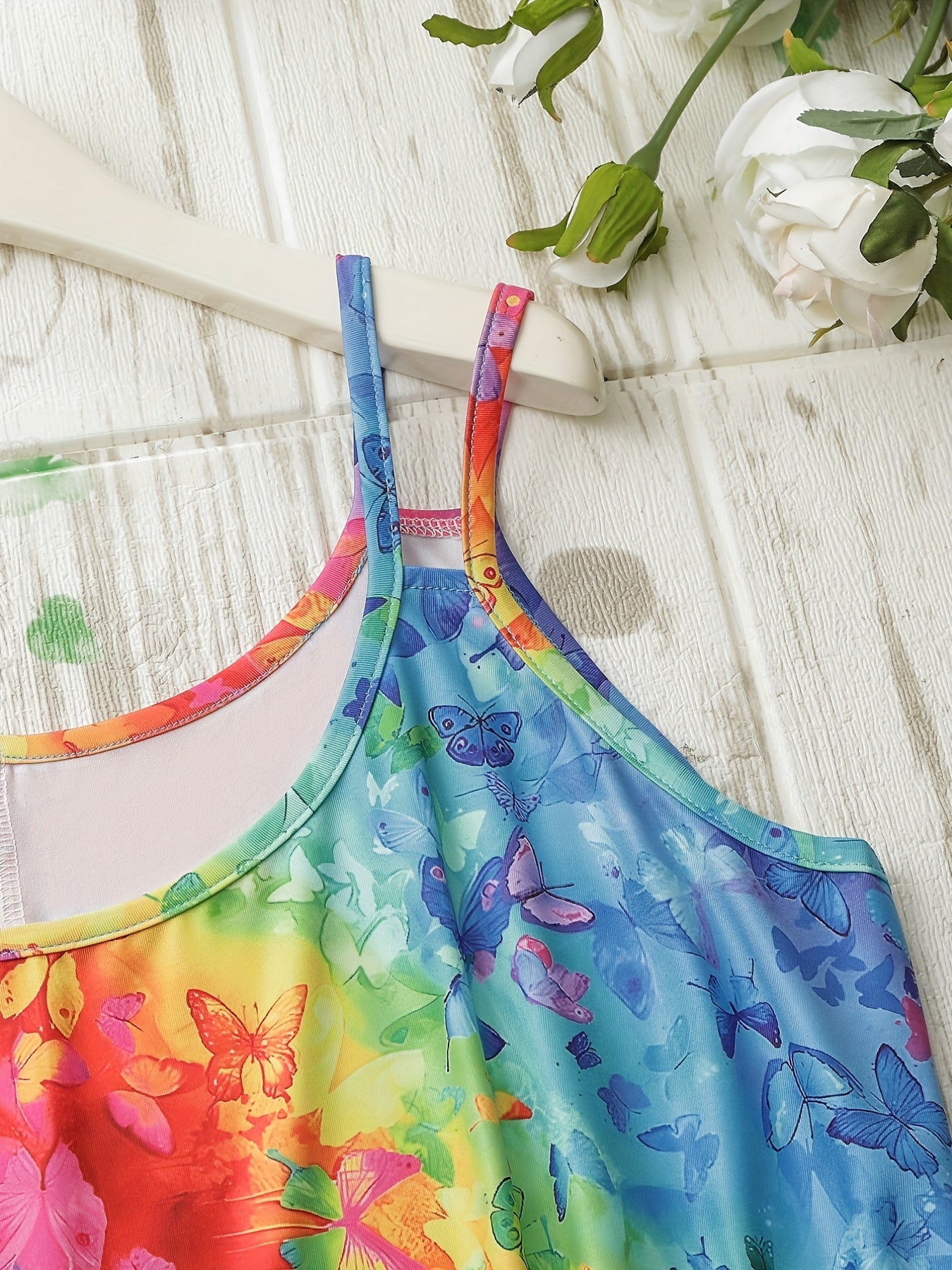  Colorblock Butterfly Print Tank Top