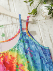  Colorblock Butterfly Print Tank Top