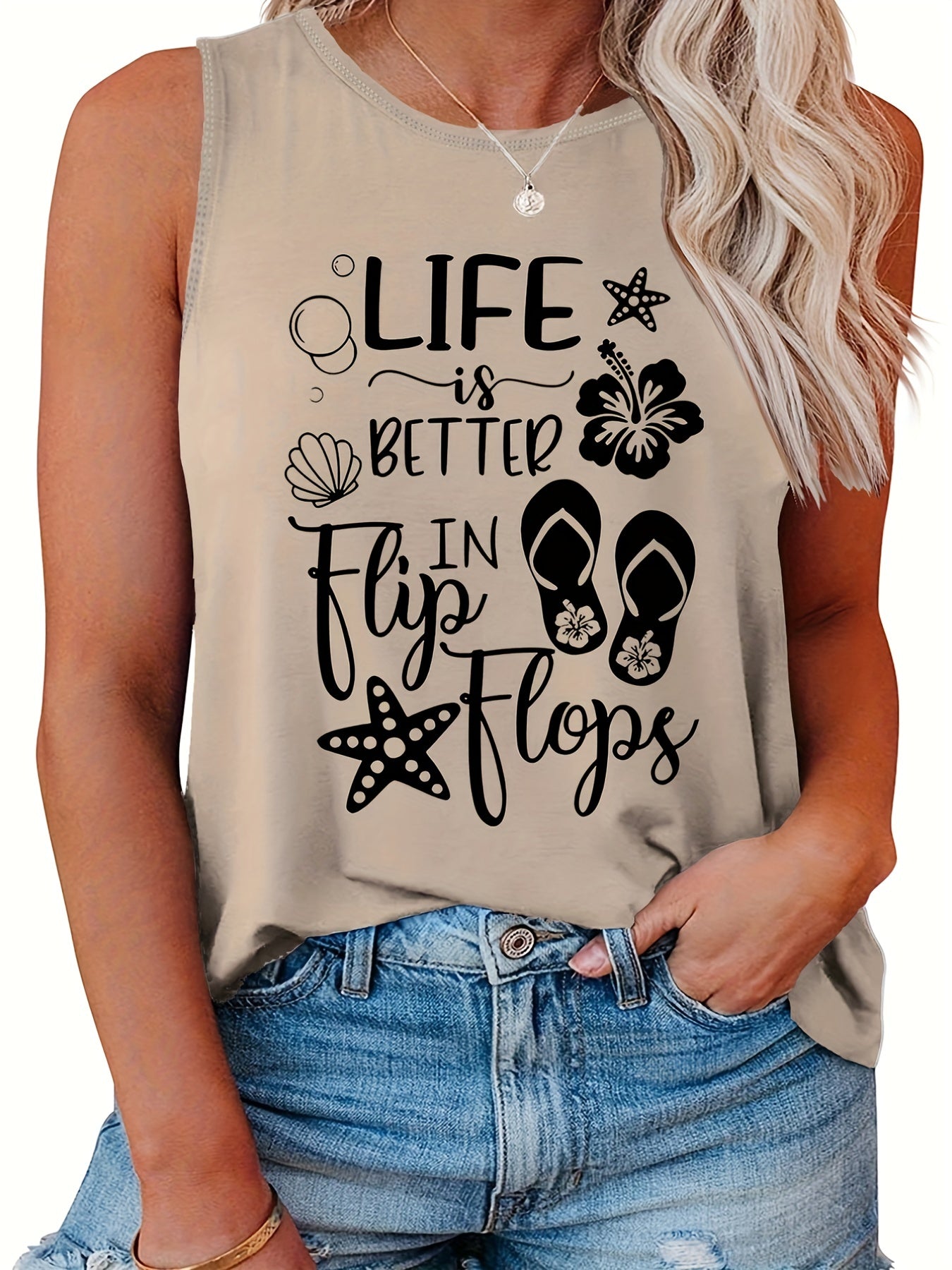  Casual Tank Top Women's Plus Slogan Graphic Print Round Neck Tank Top