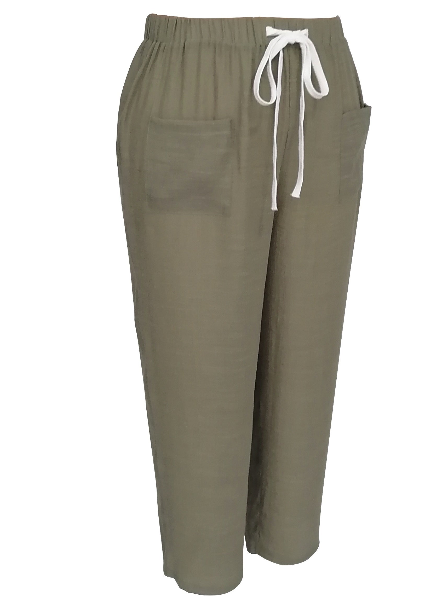  Casual Pants Women's Plus Solid Elastic Drawstring High Rise Loose