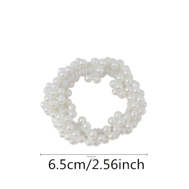 Colorful Faux Pearl Beads Hair Rope Elastic Scrunchie Ponytail Holder