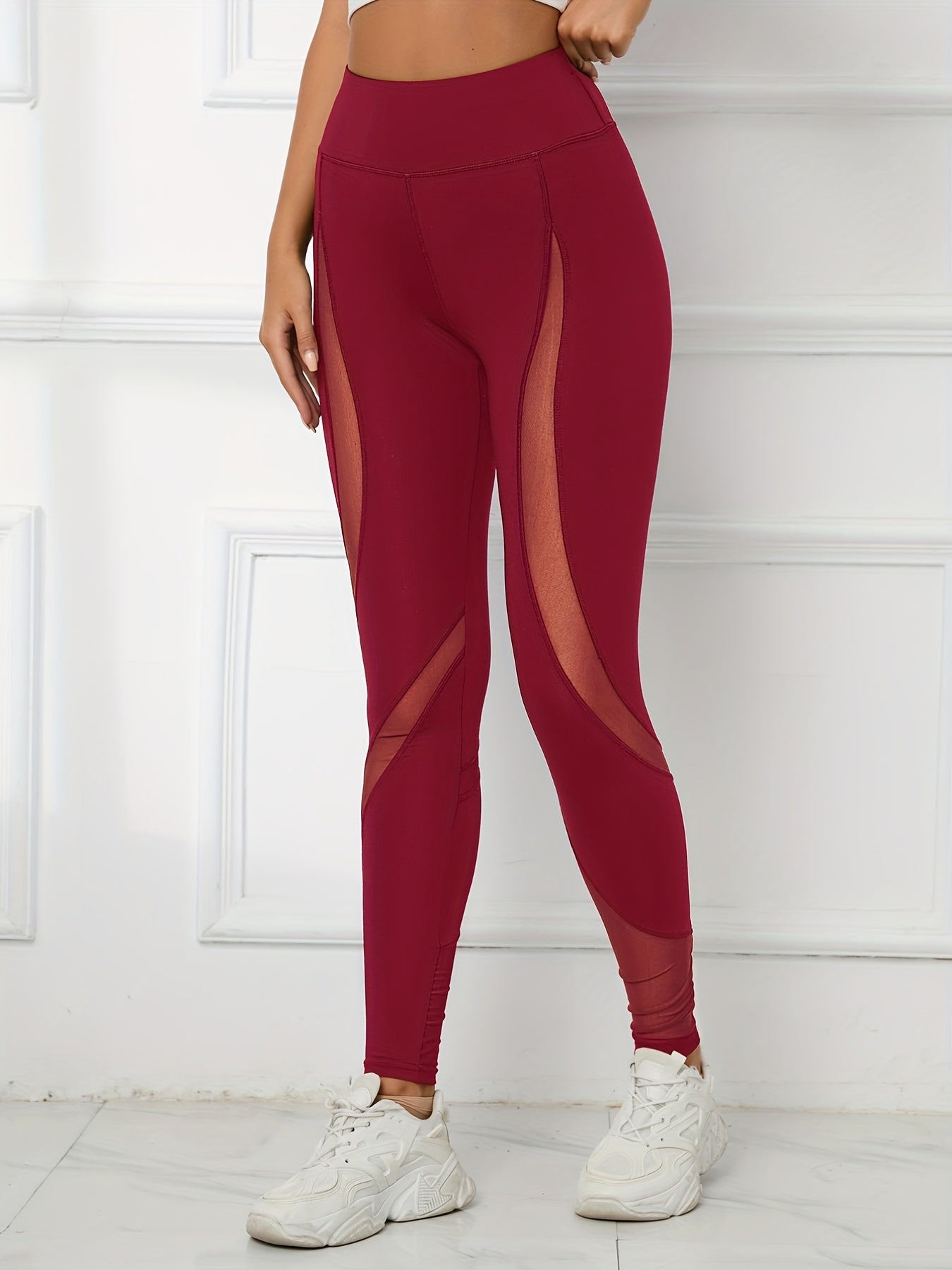 Mesh Contrast Yoga Workout Pants Breathable Leggings