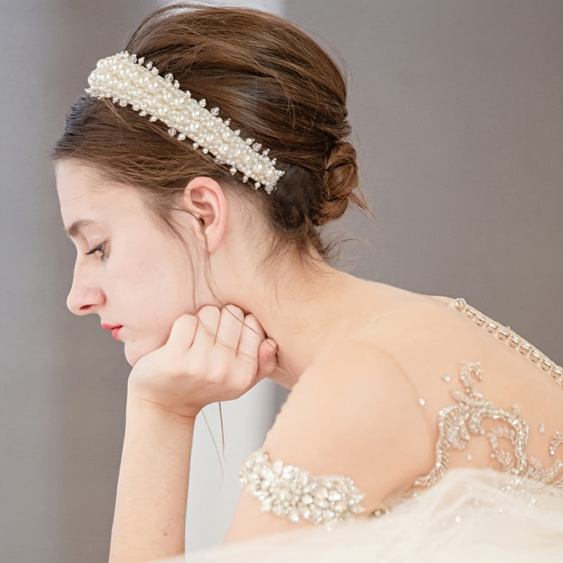 Romantic Pearl Bridal Headband Handcrafted Wedding Hair Accessory