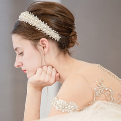 Romantic Pearl Bridal Headband Handcrafted Wedding Hair Accessory