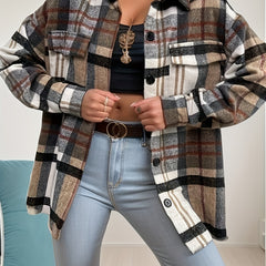  Plaid Print Long Sleeve Button Up Shirt Top