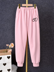 Girls Heart Pattern Sweatpants Elastic Waistband Kids Clothes