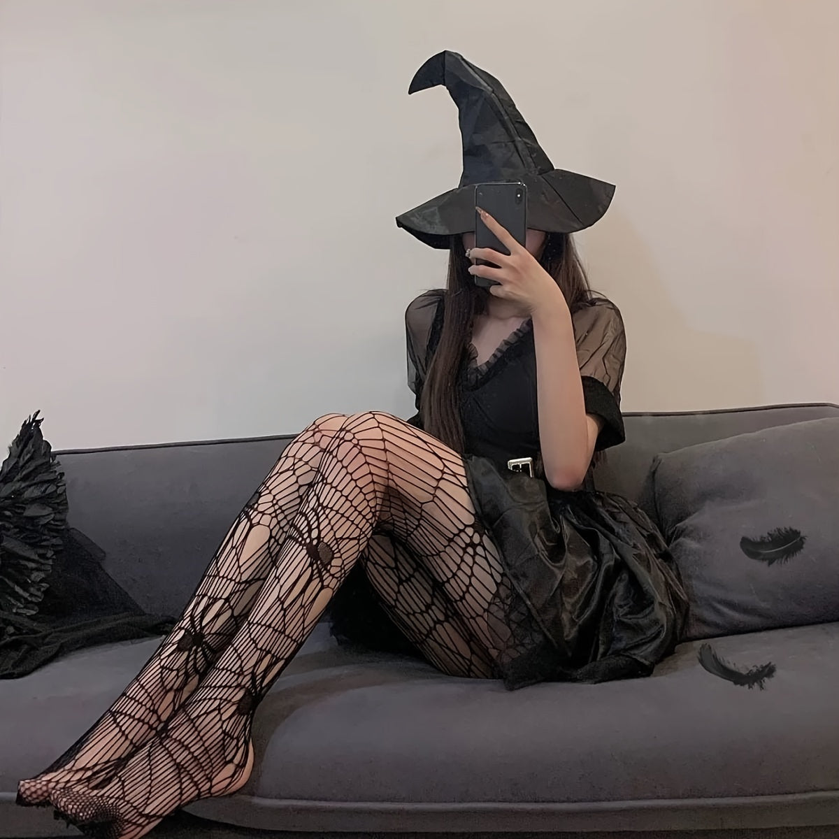 Halloween Spider Pattern Fishnet Tights High Waist Mesh Pantyhose